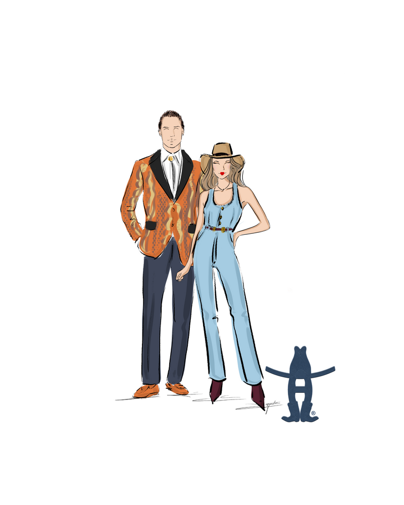 Personalized digital fashion illustration in the signature Gavi Leveaux style, created as an interactive guest experience for corporate events.
