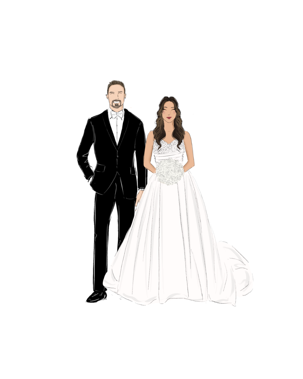 Completed 8x10 live wedding illustration created as a personalized guest keepsake.