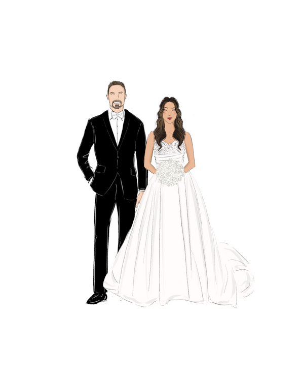 Completed 8x10 live wedding illustration created as a personalized guest keepsake.