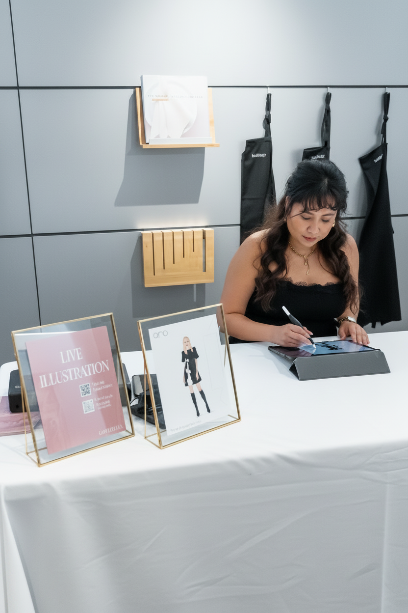 Live illustrator creating personalized guest portraits during a Colorado brand activation.
