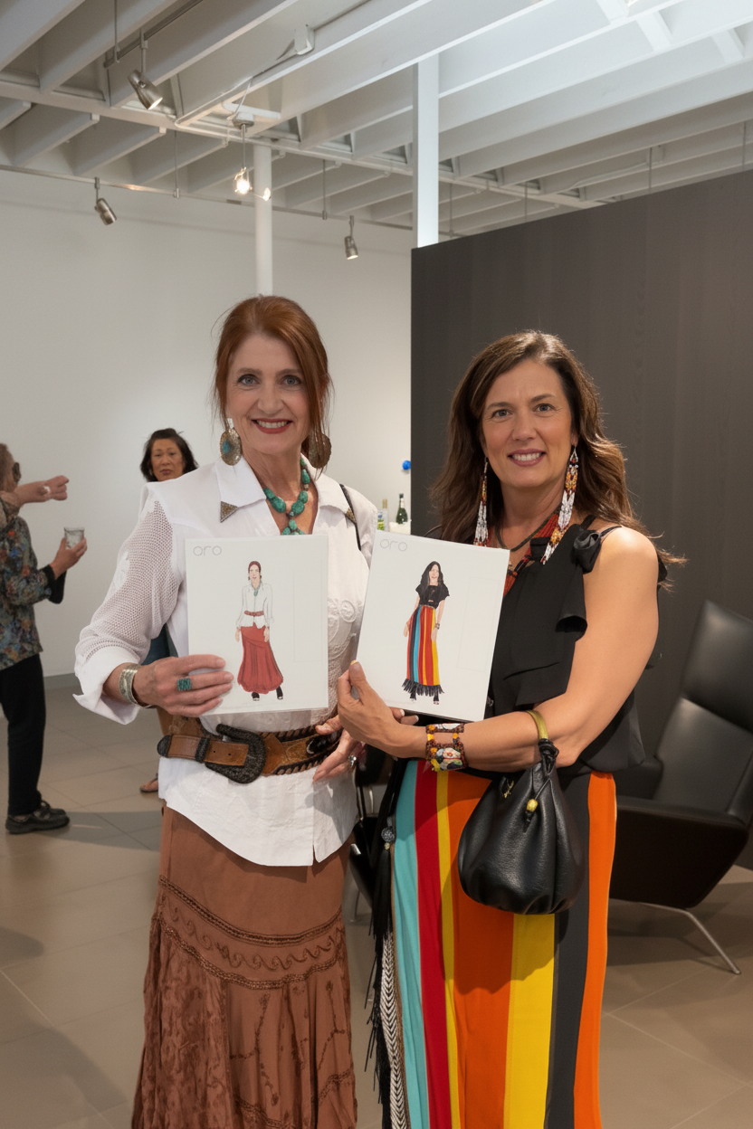 Guests posing with their completed live illustrations at a Colorado event.